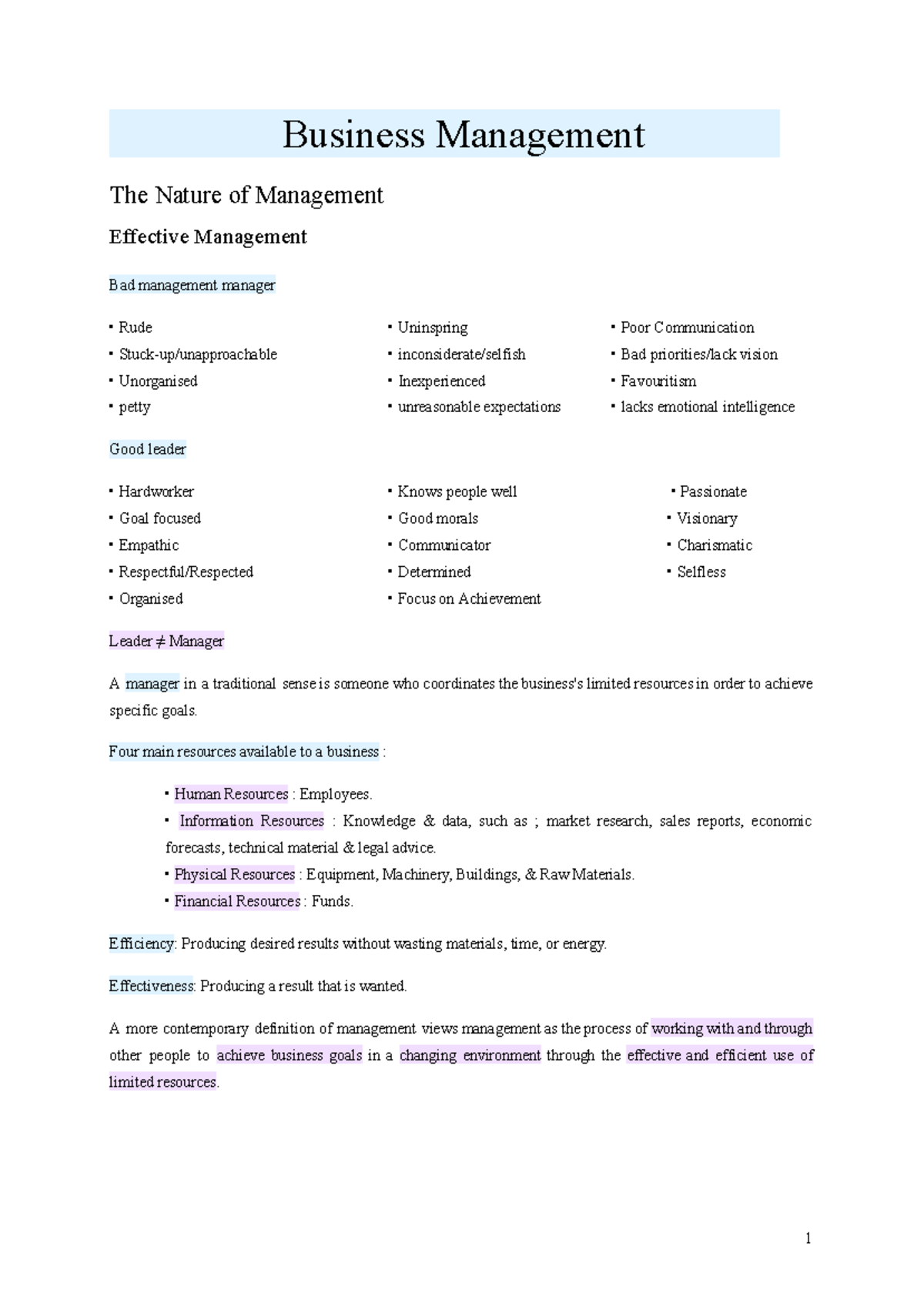 Class Notes Mod 2 - Unit 2: Understanding Management Principles - Studocu
