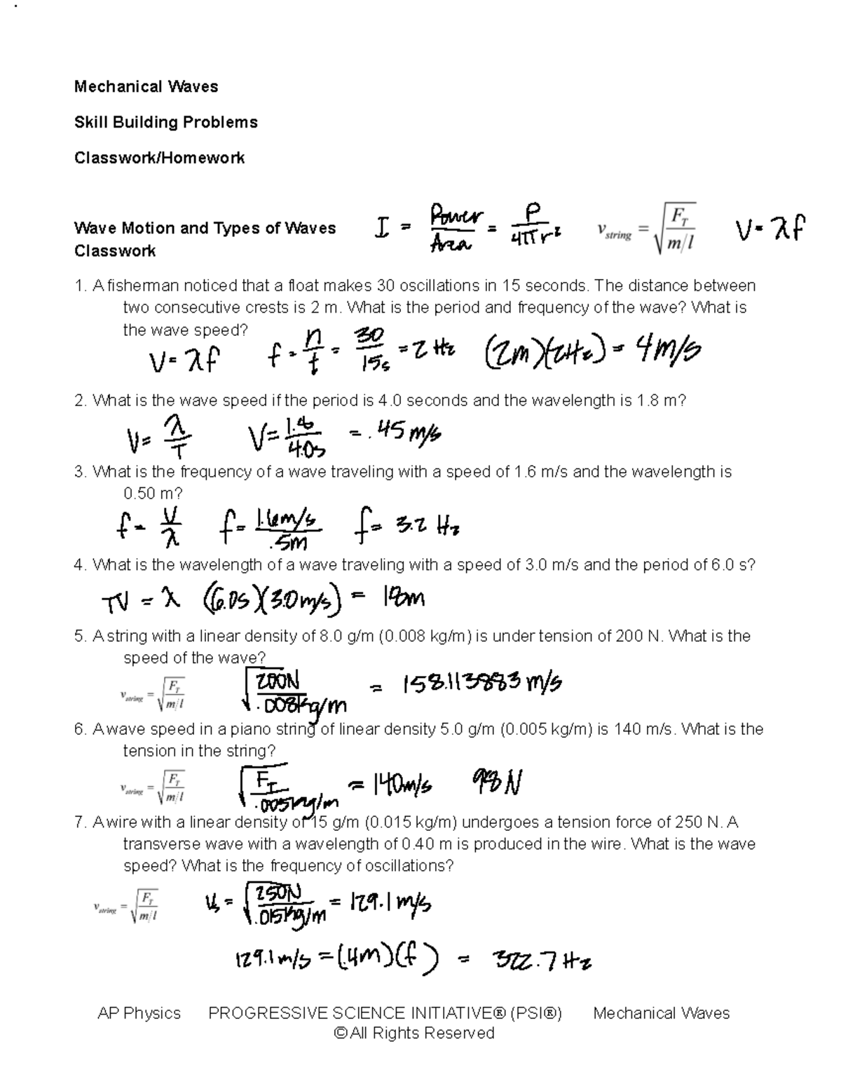 Mechanical Waves Homework Problems AP Physics 4m - Studocu