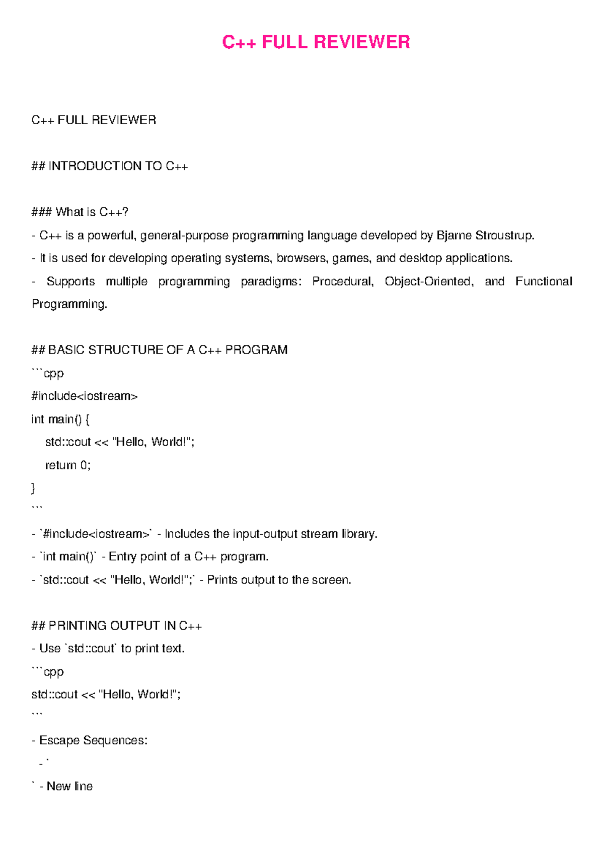 Cpp full reviewer highlighted: key concepts and programming basics ...