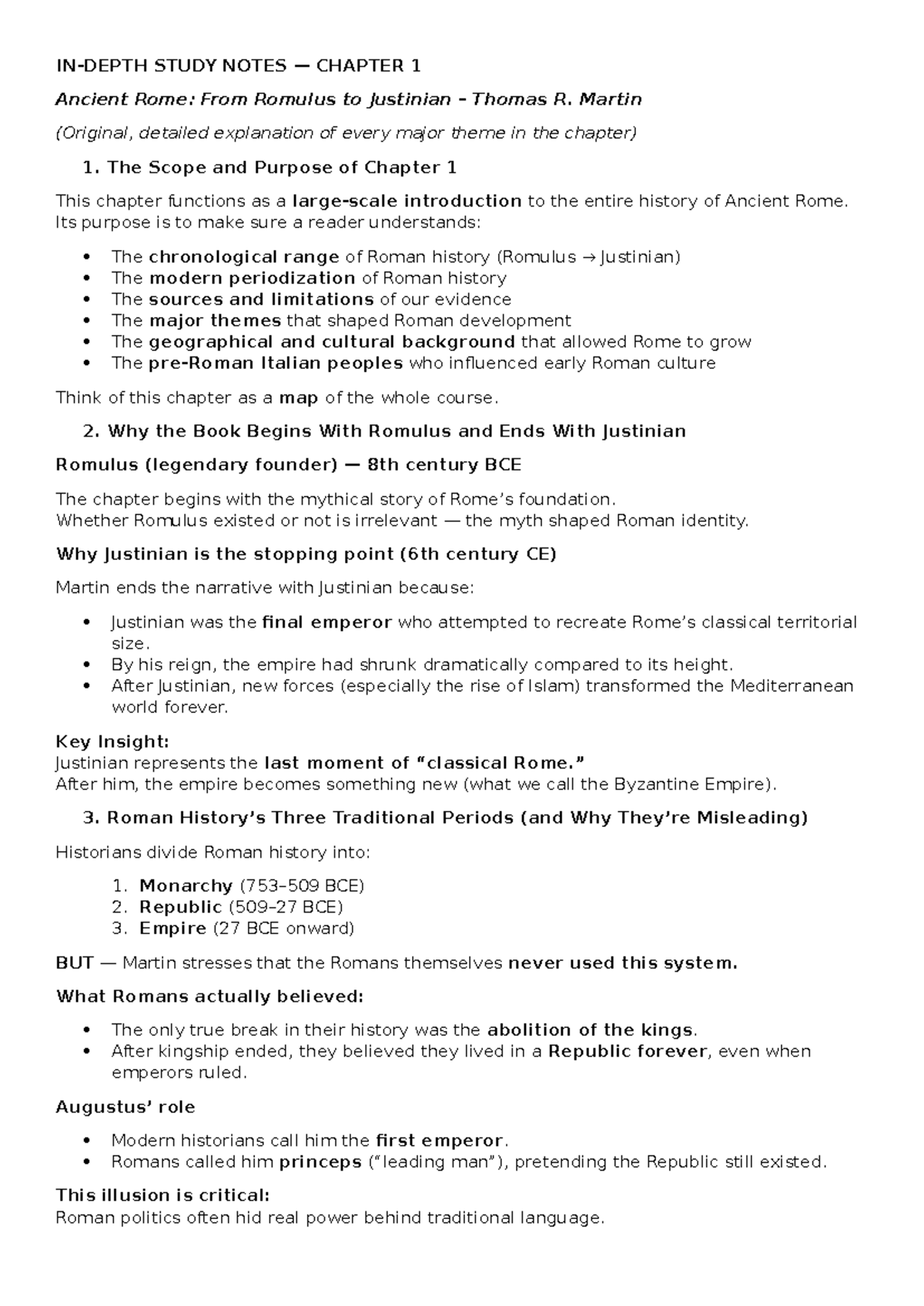 STUDY NOTES CHAPTER 1: Ancient Rome from Romulus to Justinian (Thomas R ...