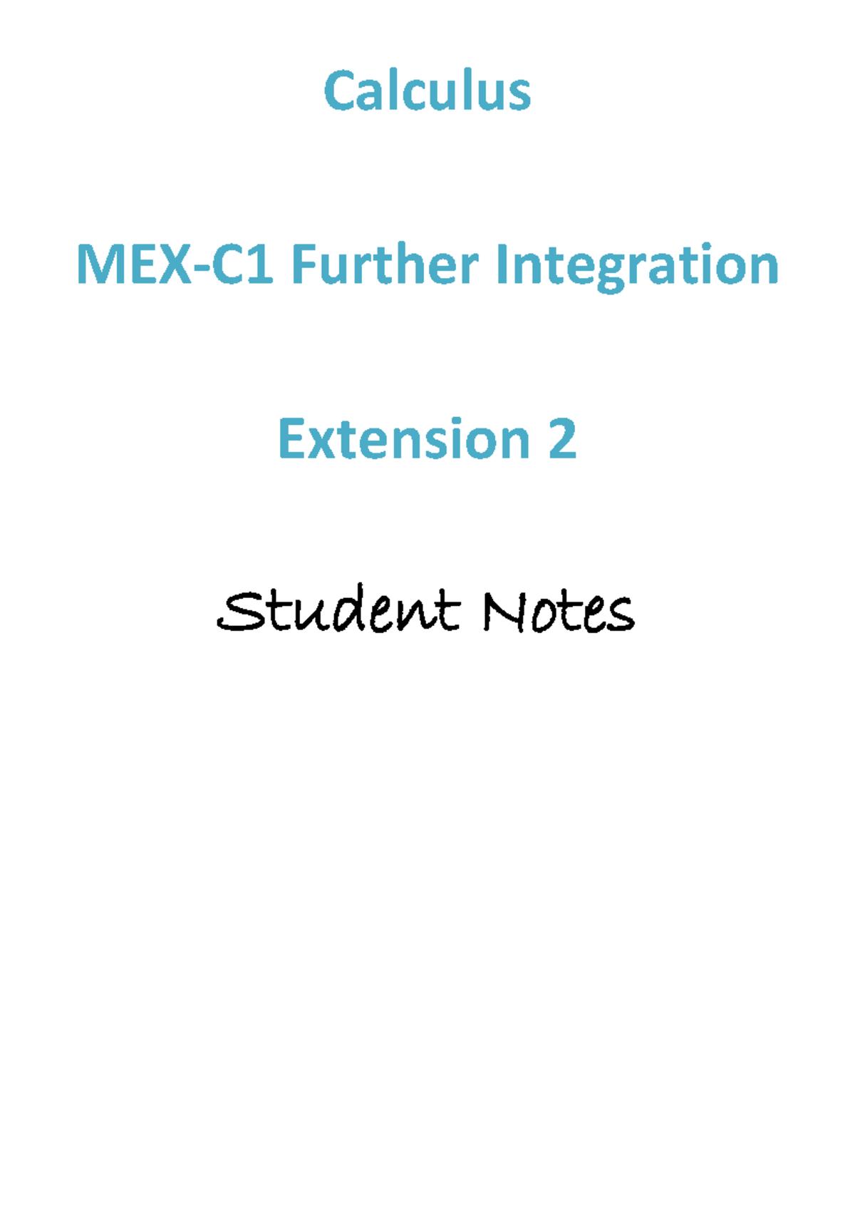 Further Integration - Extension 2 Student Notes - Studocu