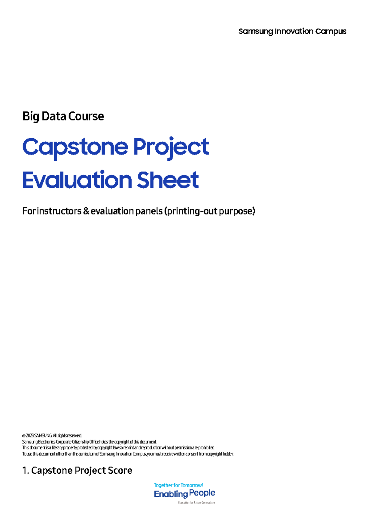 SIC Big Data Course Capstone Project Evaluation Sheet - Studocu