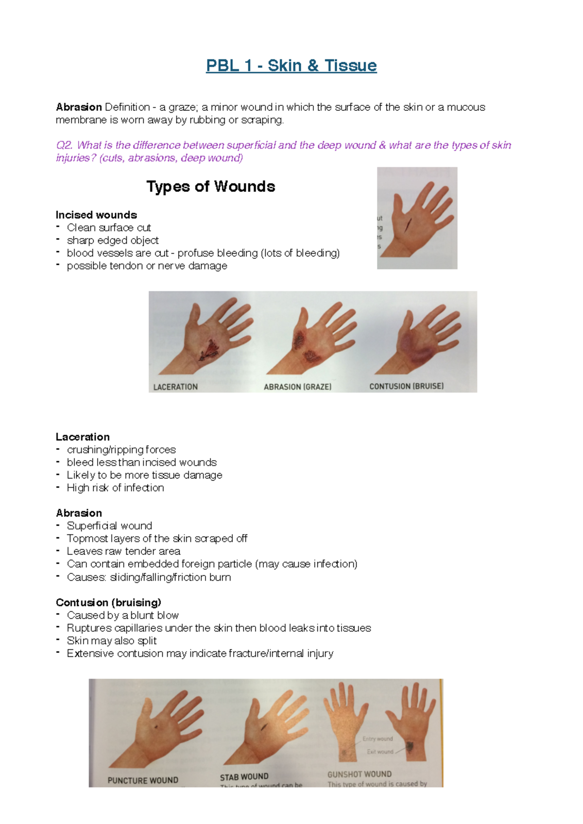PBL 1 - Understanding Skin, Tissue Injuries & Healing Processes - Studocu