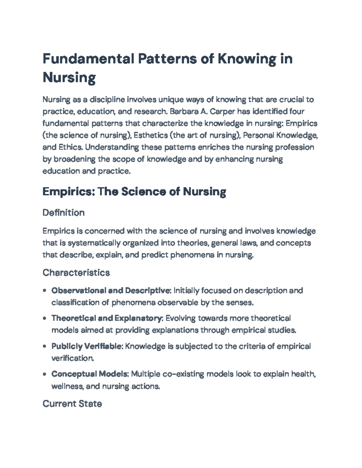 Exploring Carper's Fundamental Patterns of Knowing in Nursing (NUR102 ...
