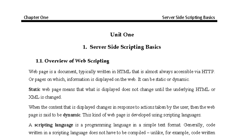PHP Chapter 1 - Sad - Unit One 1. Server Side Scripting Basics 1 ...
