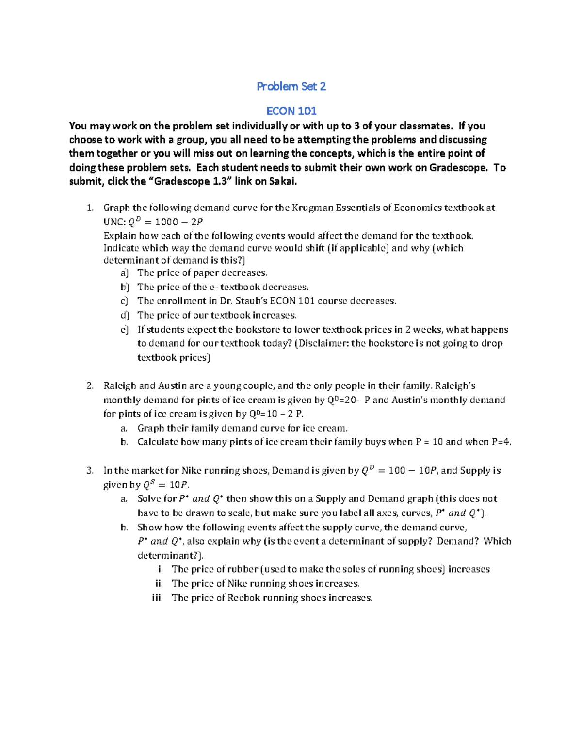 Problem Set 2 - ECON 101 - Demand and Supply Analysis - Studocu