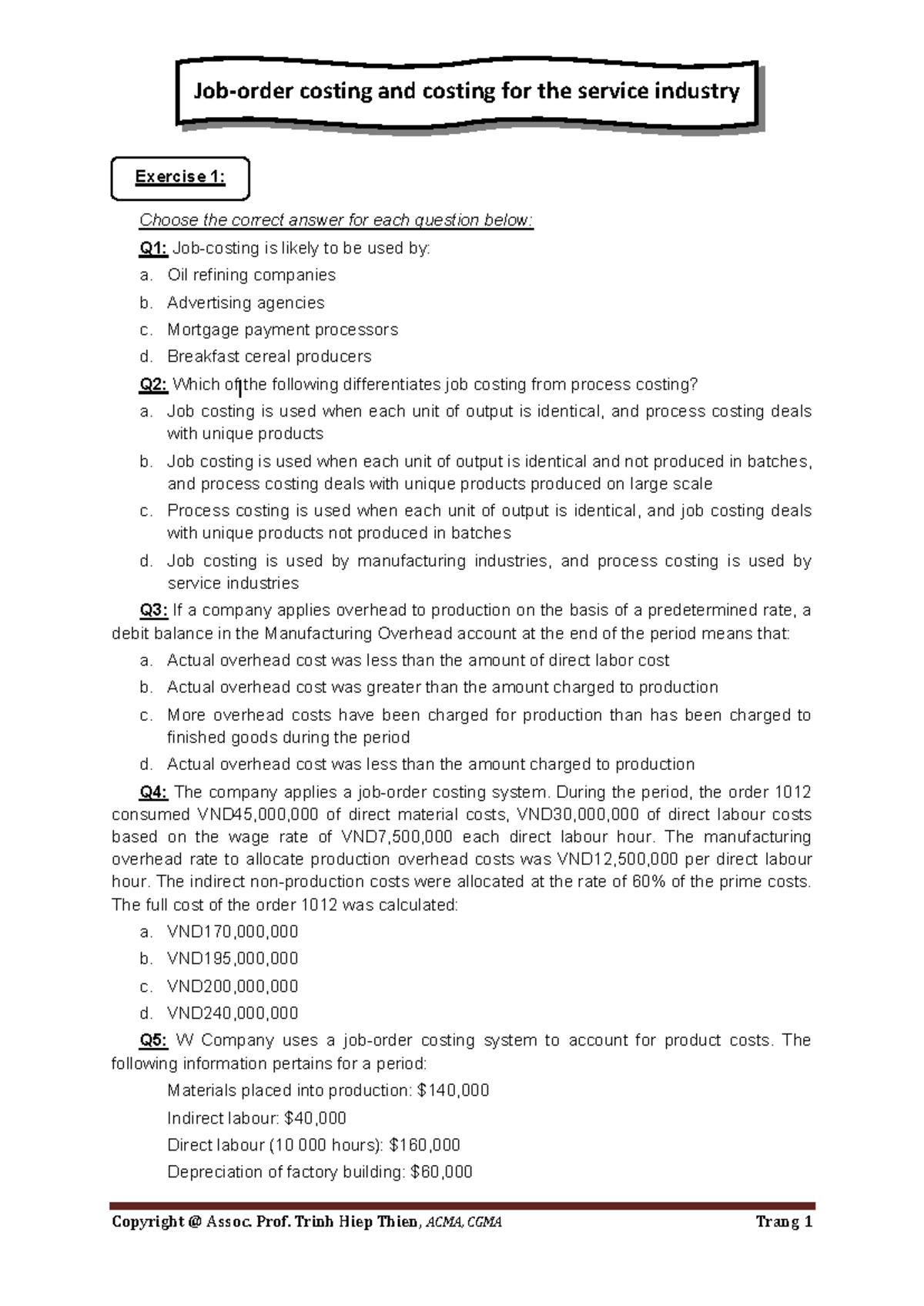 Week 4.2 - Job Order & Service Costing Practice Exercises - EN - Studocu