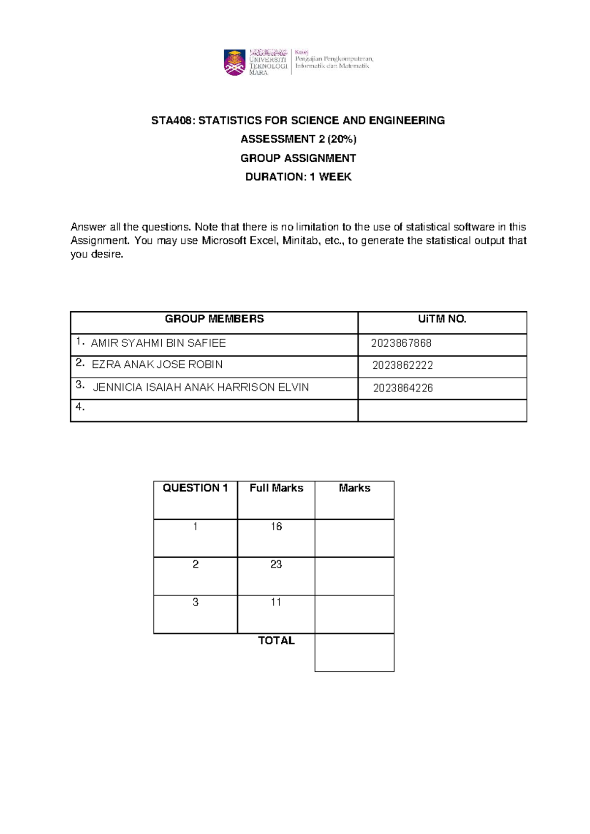 STA408: Statistics for Science & Engineering Group Assignment A2 - Studocu