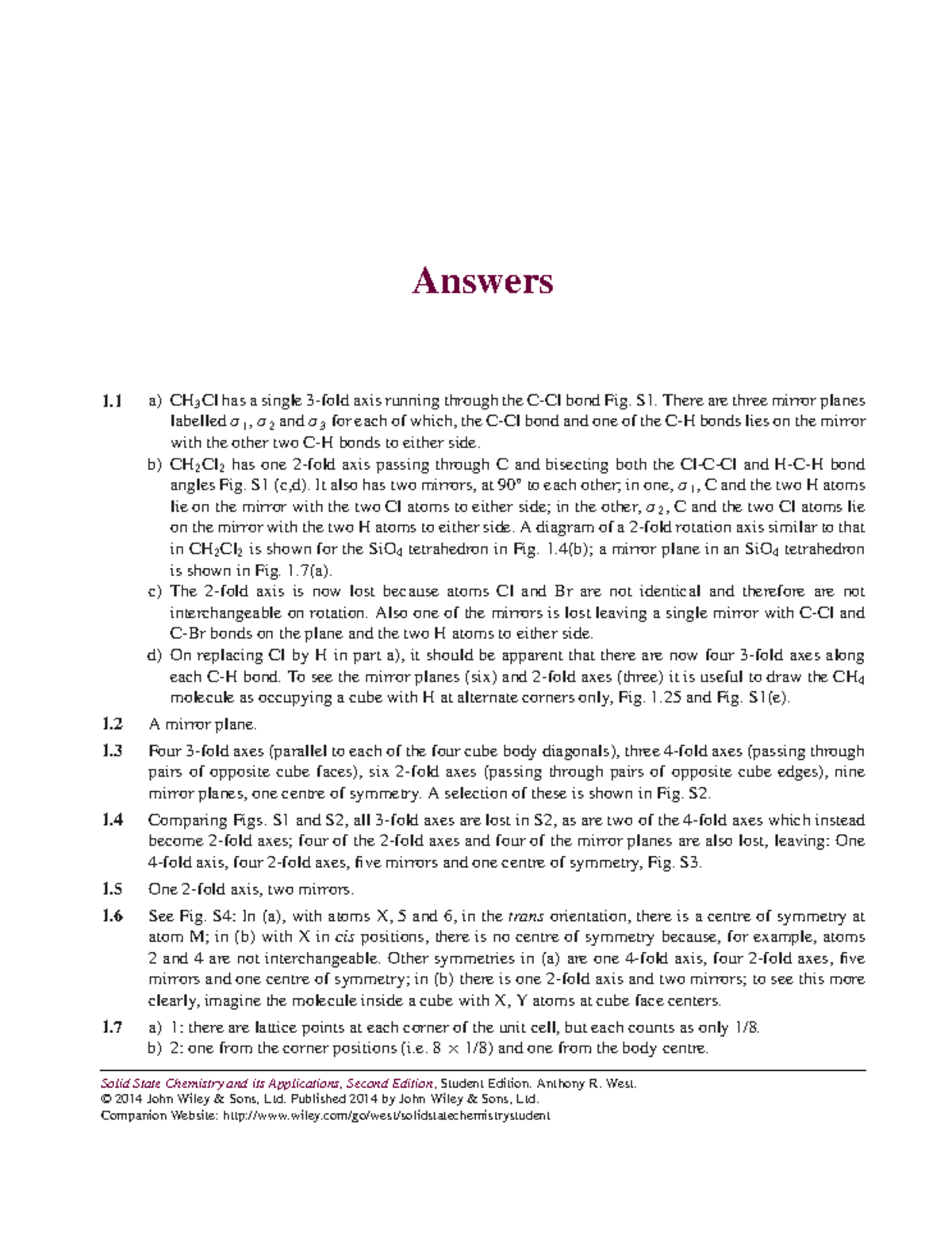 Solid State Chemistry and Applications (Chapter Solutions) - Anthony R ...
