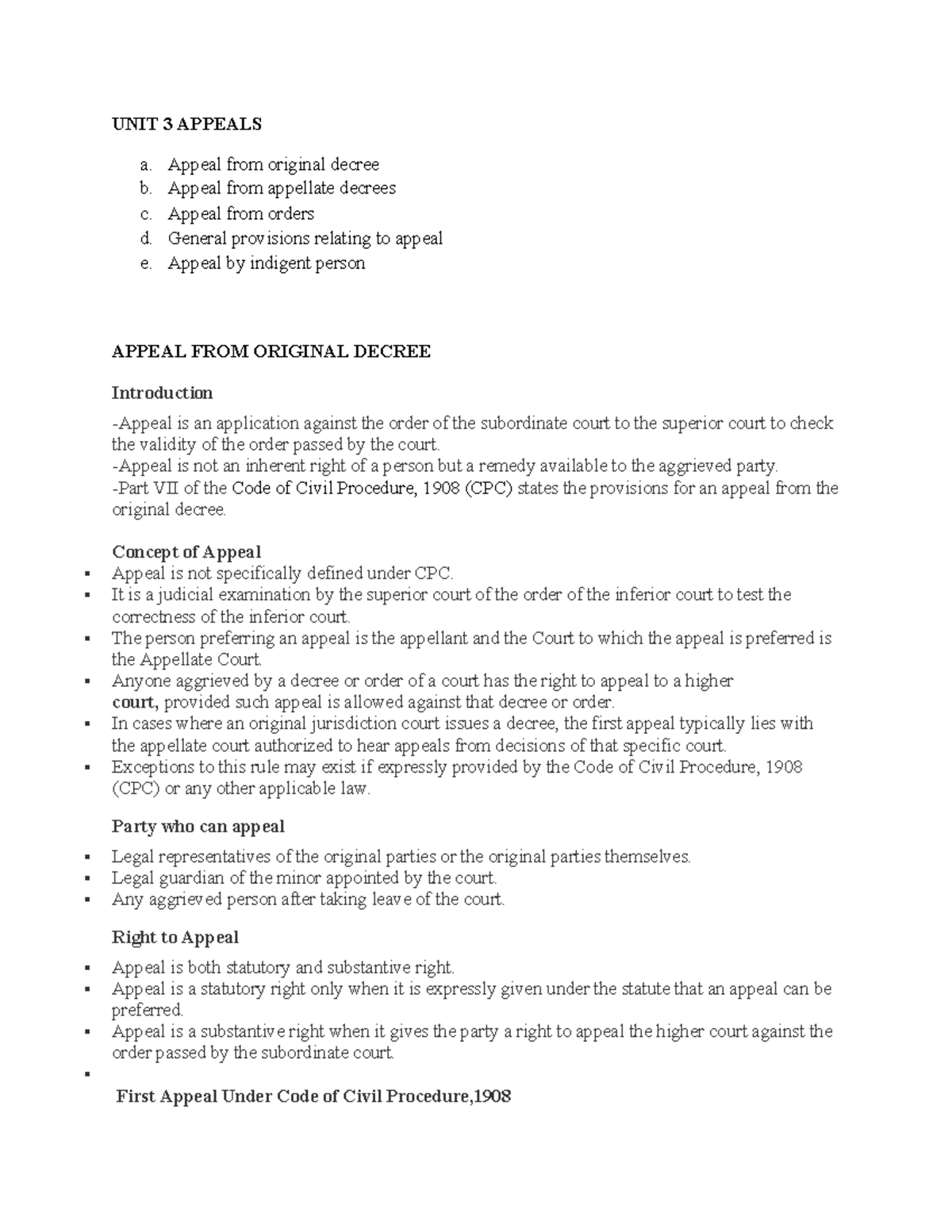 UNIT 3: APPEALS UNDER CPC - Original & Appellate Decrees Explained ...