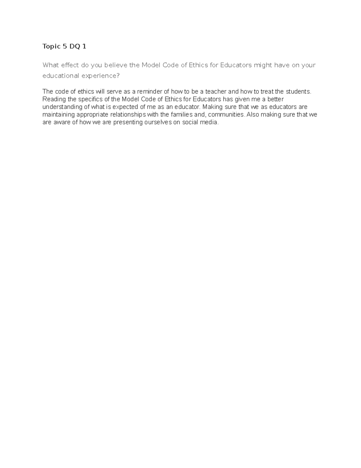 Topic 5 DQ 1 - Discussion question and answer - Topic 5 DQ 1 What ...