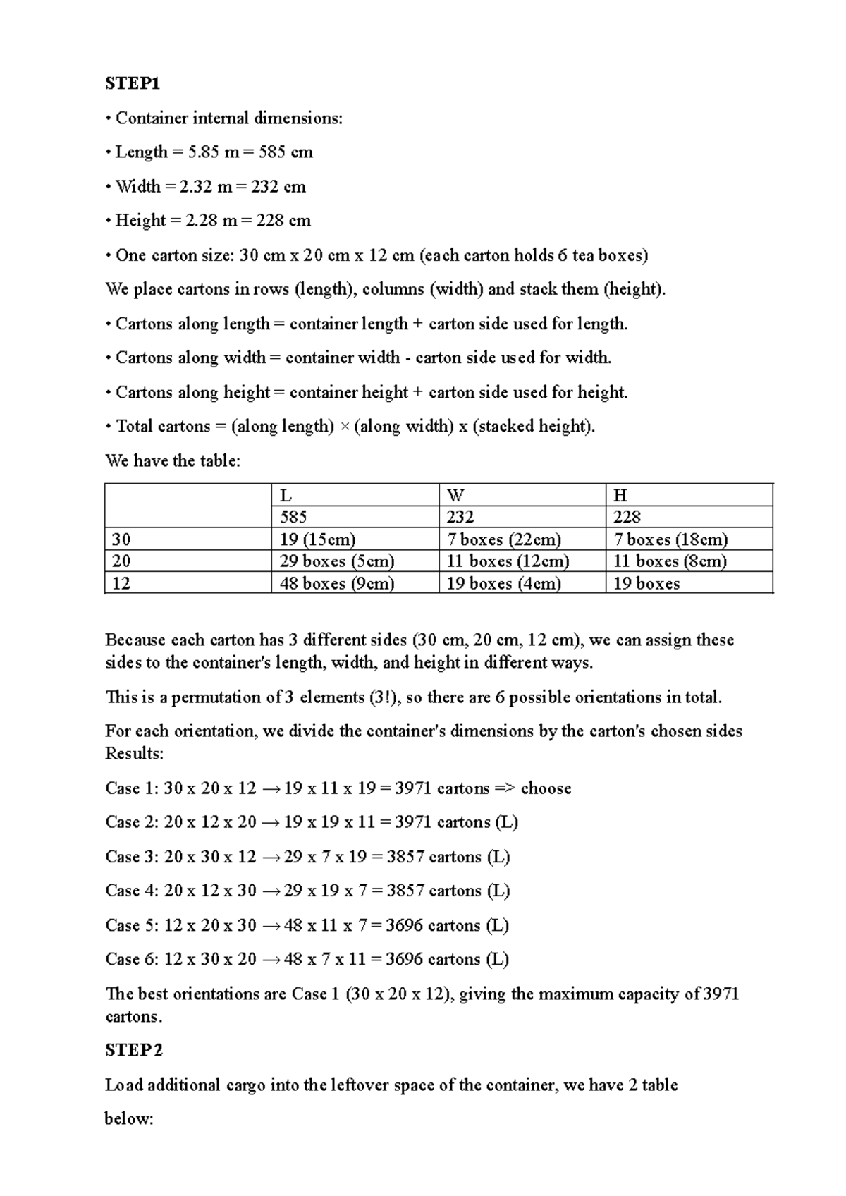 Container Capacity Analysis: STEP1 & Additional Cargo Loading - Studocu