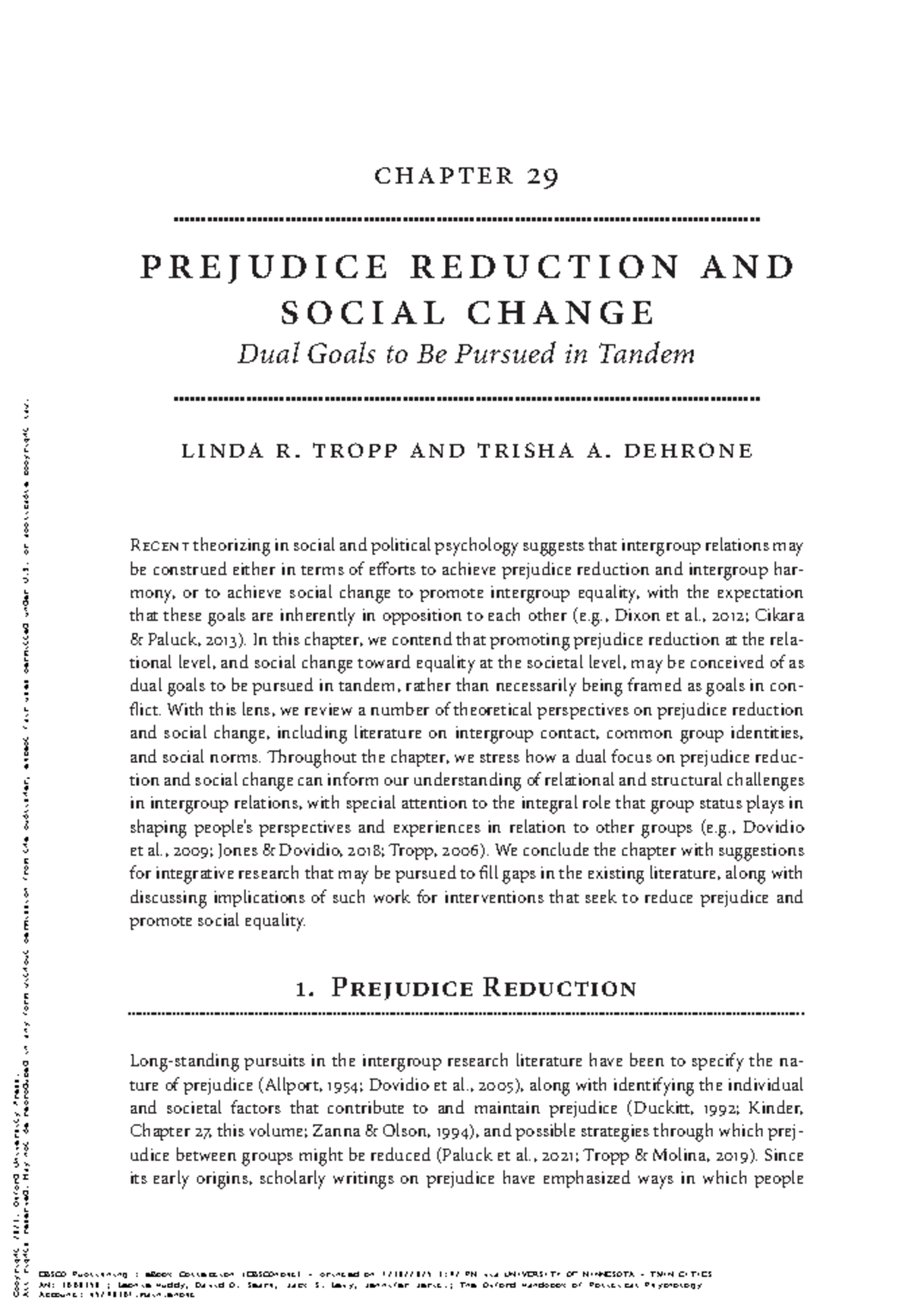 Prejudice Reduction and Social Change: Dual Goals in Political ...