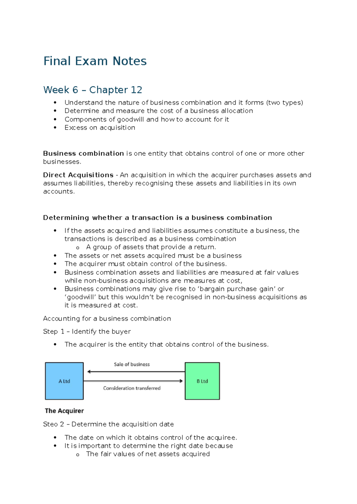 Final Exam Notes: Business Combinations & Goodwill Concepts - Studocu