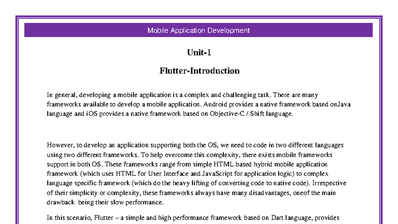 MOBILE APP DEV: Exploring Flutter Framework Features & Benefits - Studocu