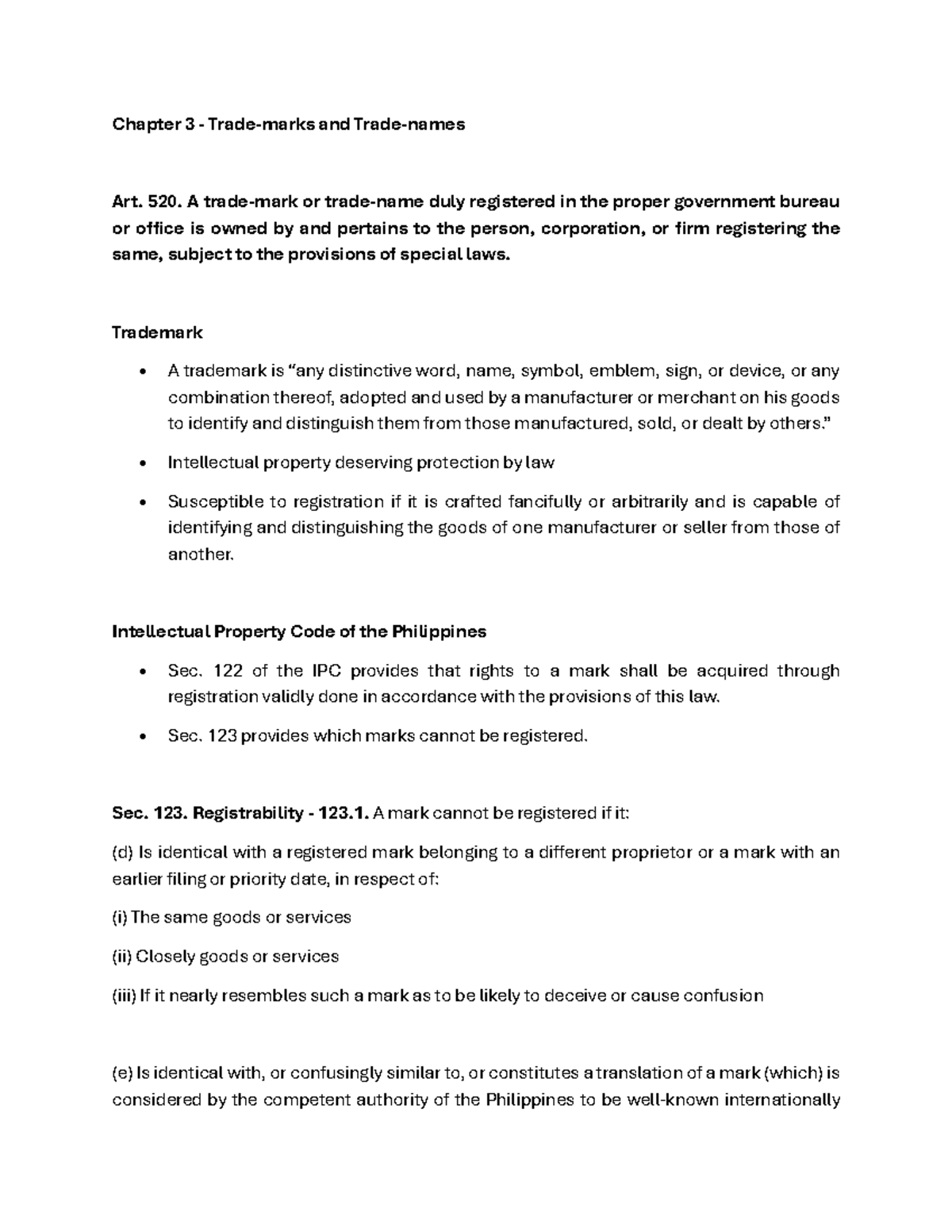 IP Law Notes: Trademarks and Trade Names (Chapter 3) - Studocu