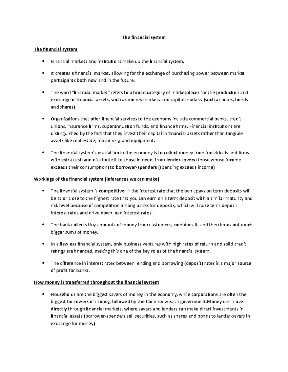 The financial system Notes - The financial system The financial system ...