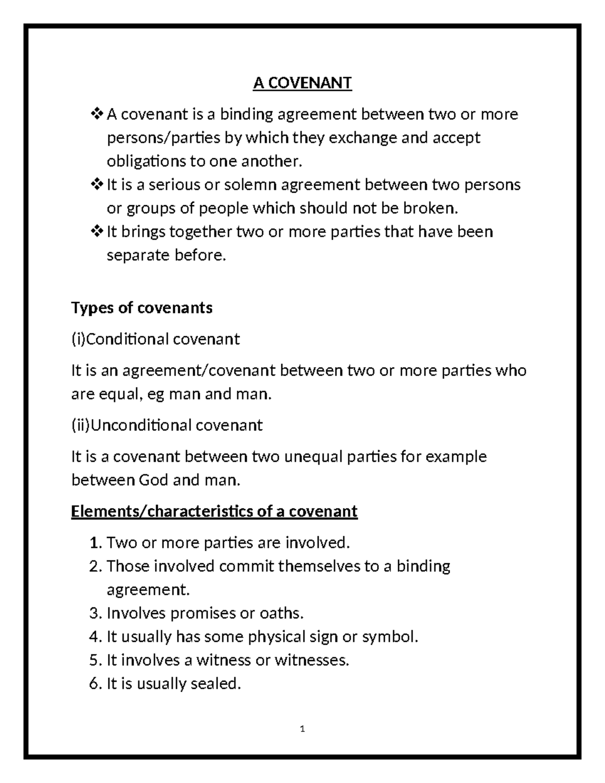 COVENANT Study Notes: Understanding Agreements in Genesis (Cre) - Studocu