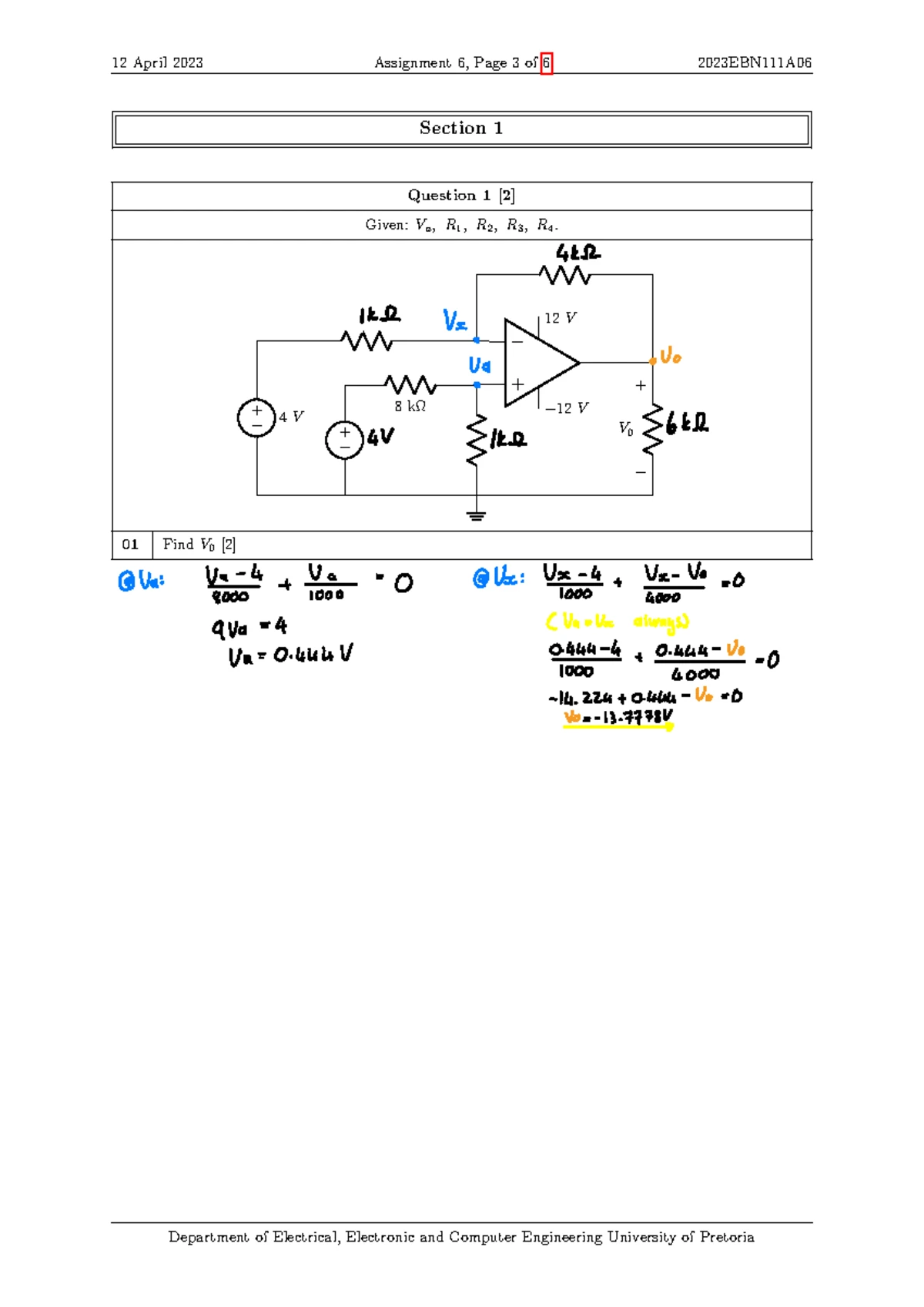 EIR 211 Tutorial 6: Electrical Engineering Assessment Guidelines - Studocu