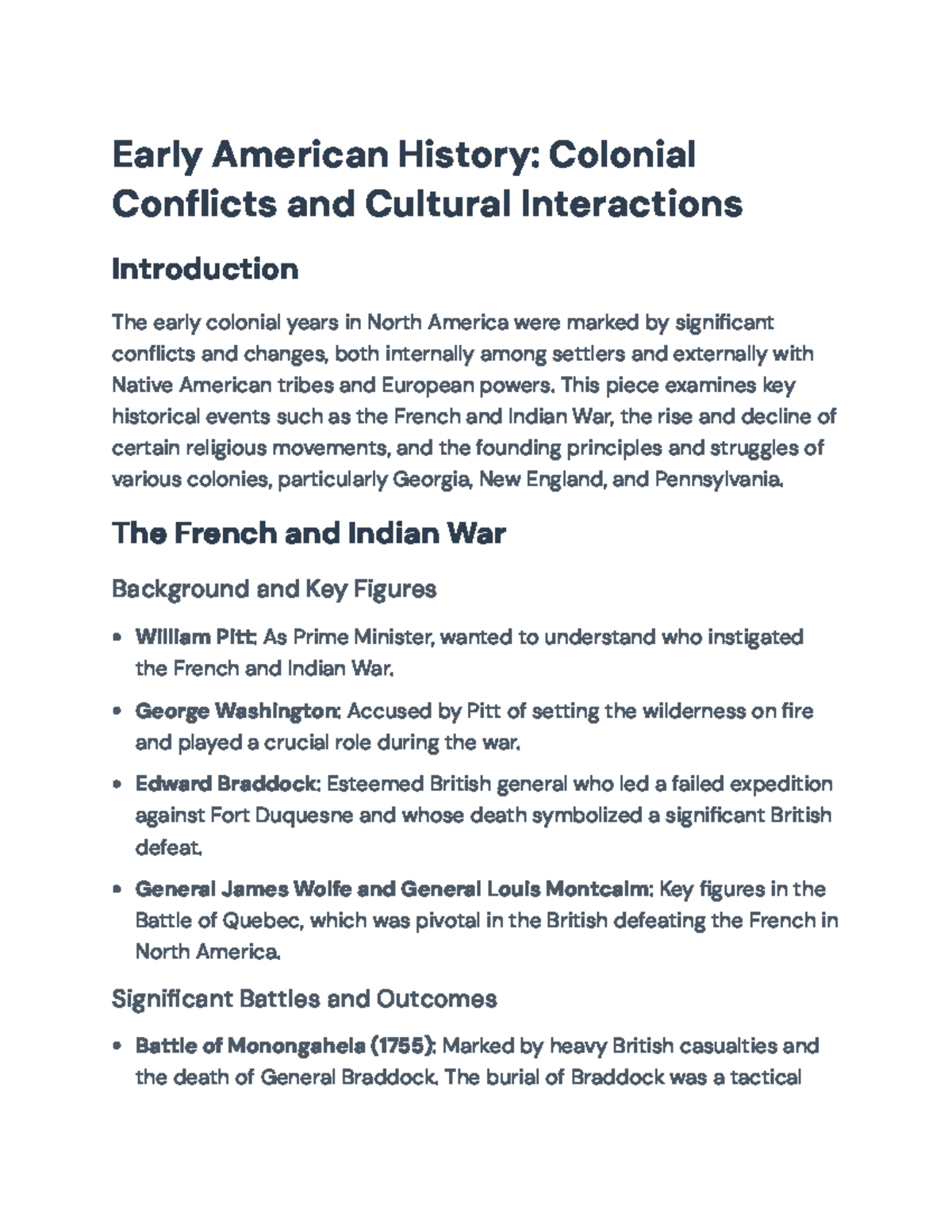 Colonial America: Conflicts, Interactions, and Cultural Changes (HIST ...