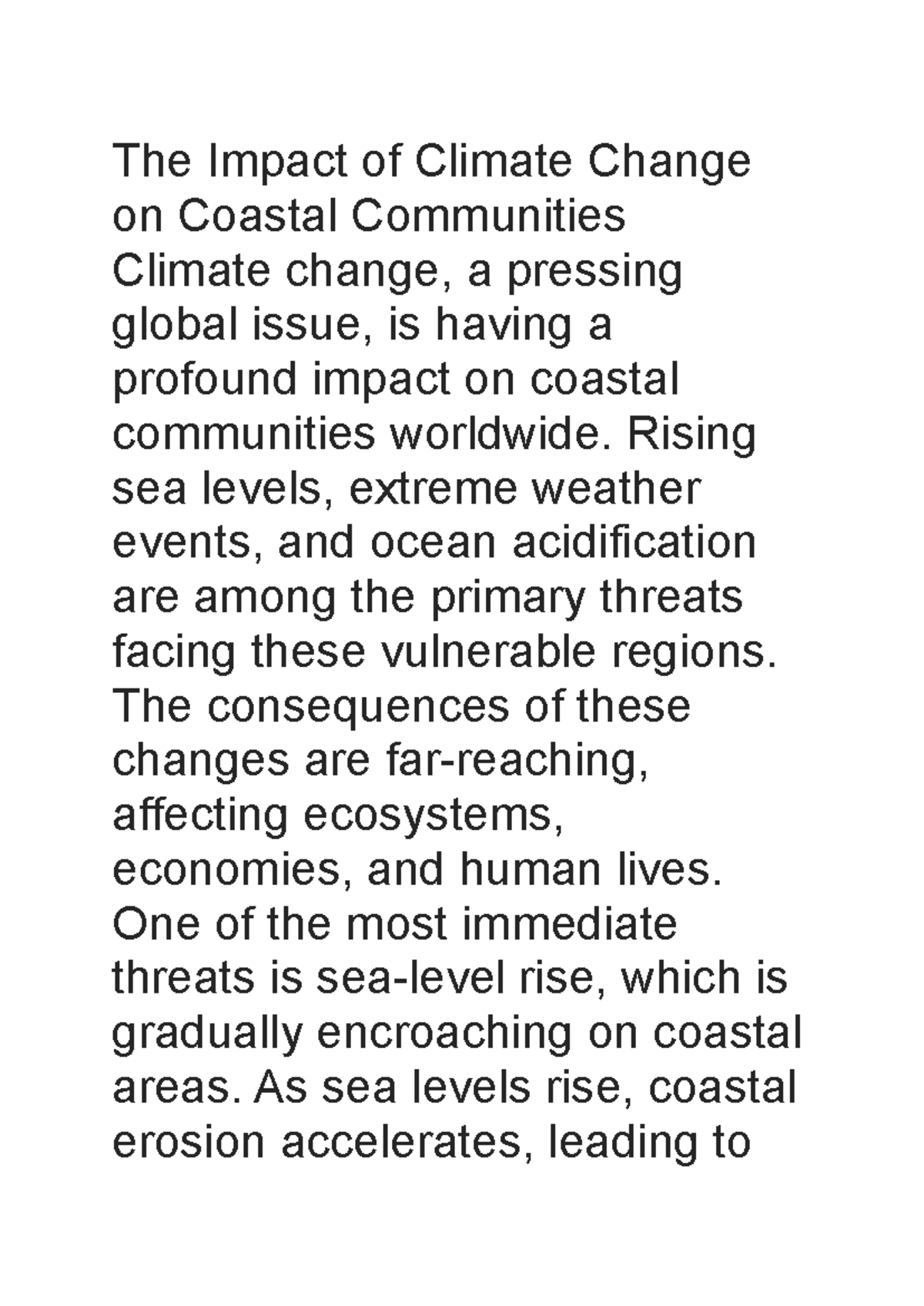 Essay 2 - Practice materials - The Impact of Climate Change on Coastal ...