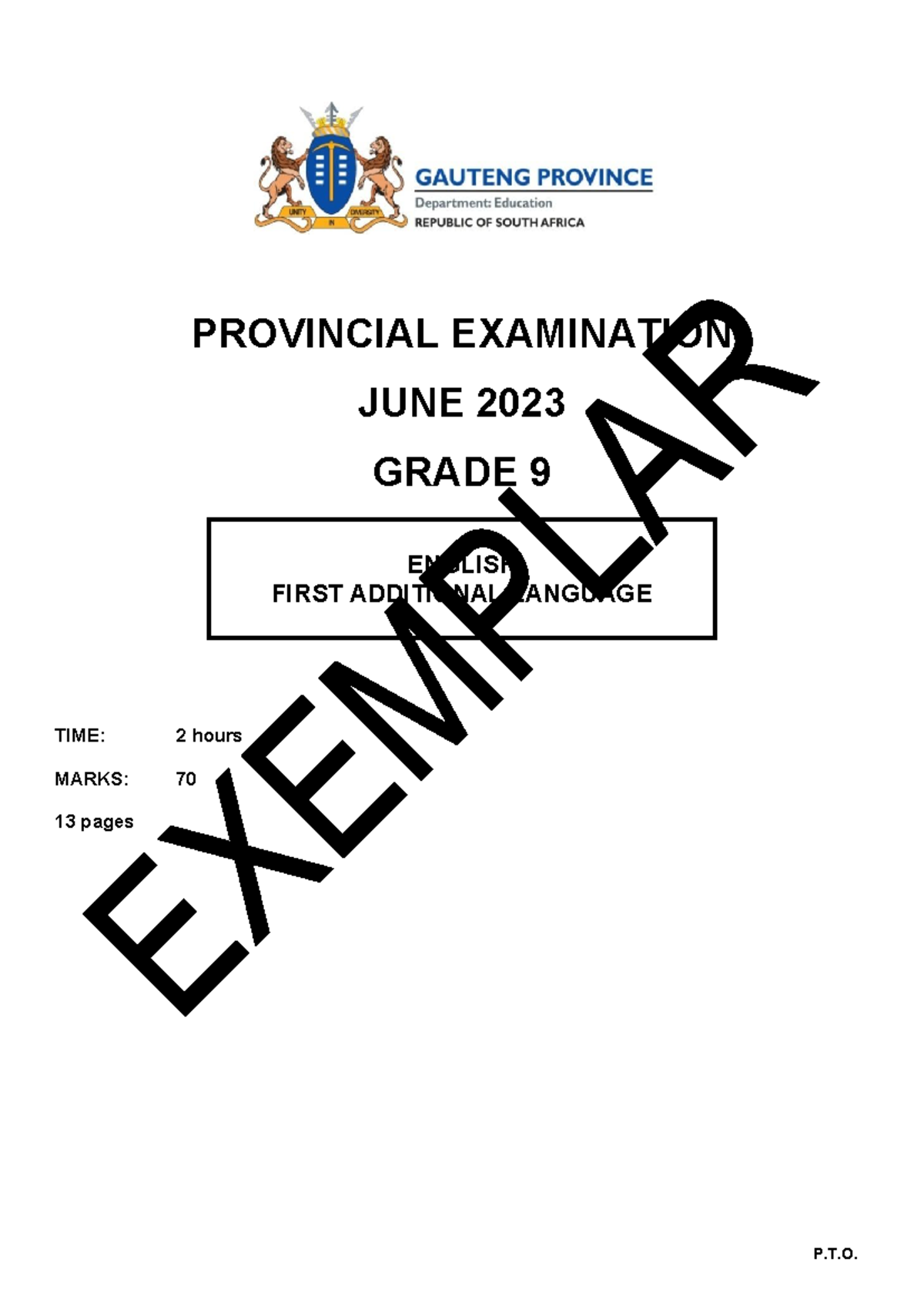 Grade 9 English FAL Provincial Exam June 2023 Question Paper Studocu