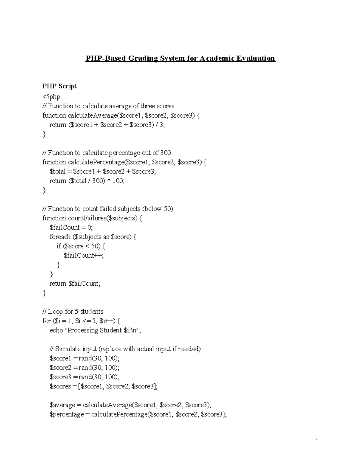 Grading System PHP Script: Average & Percentage Calculation - Unit 2 ...