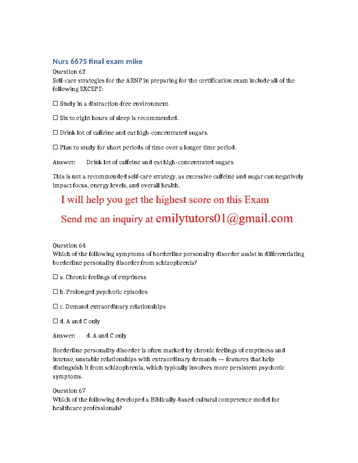 NRNP 6675 Final Exam Study Guide: Key Questions & Answers - Studocu