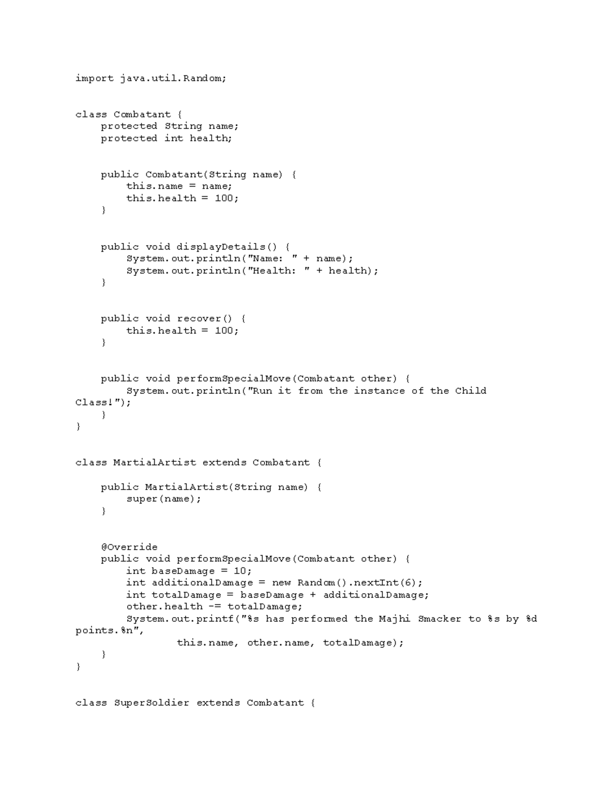 Lab Assignment 2 - Combatant Class Implementation and Usage - Studocu