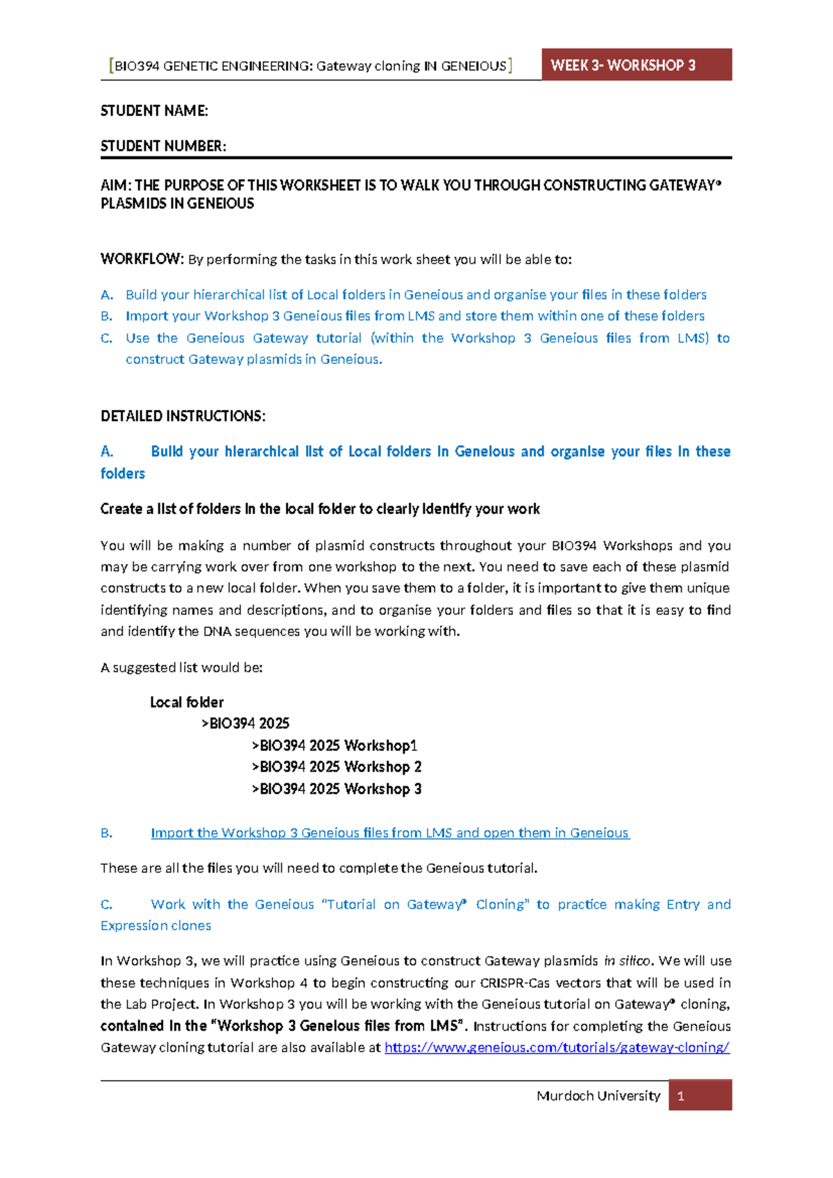 BIO394 2025 Workshop 3 Gateway cloning - [BIO394 GENETIC ENGINEERING ...
