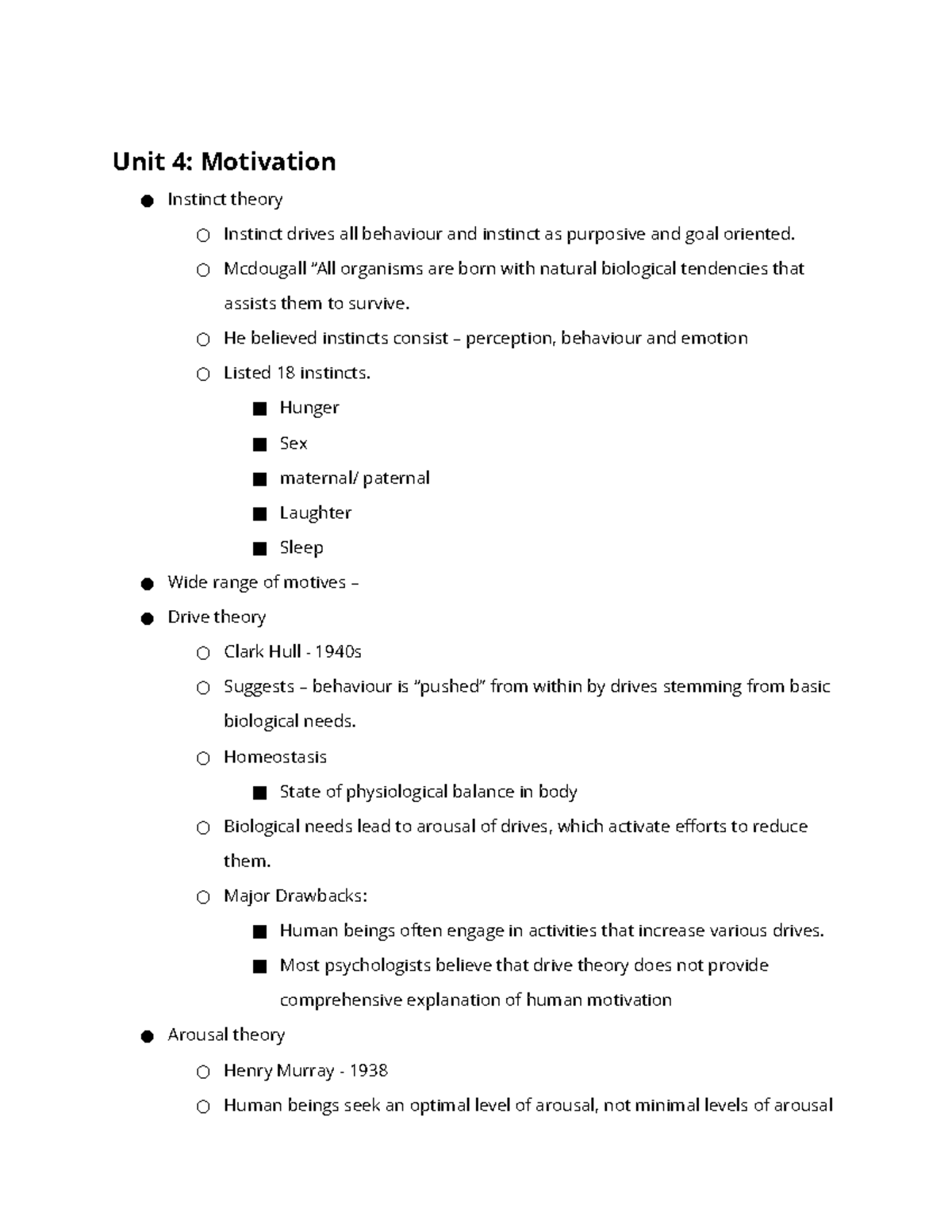 Unit 4: Motivation - Theories and Concepts Explained - Studocu