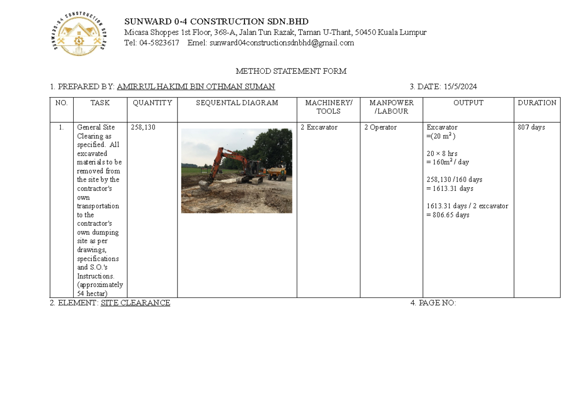 Method Statement for Site Clearance and Earthworks (Project Code: MS-EN ...
