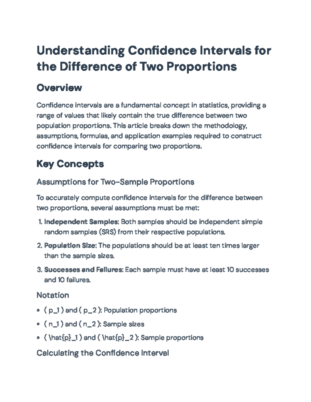 Understanding Confidence Intervals for the Difference of Two ...