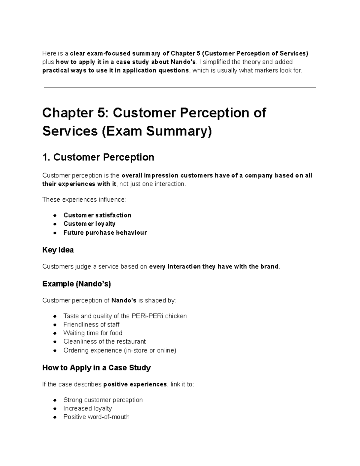 Marketing 324 - Chapter 5 Summary: Customer Perception & Application Q ...