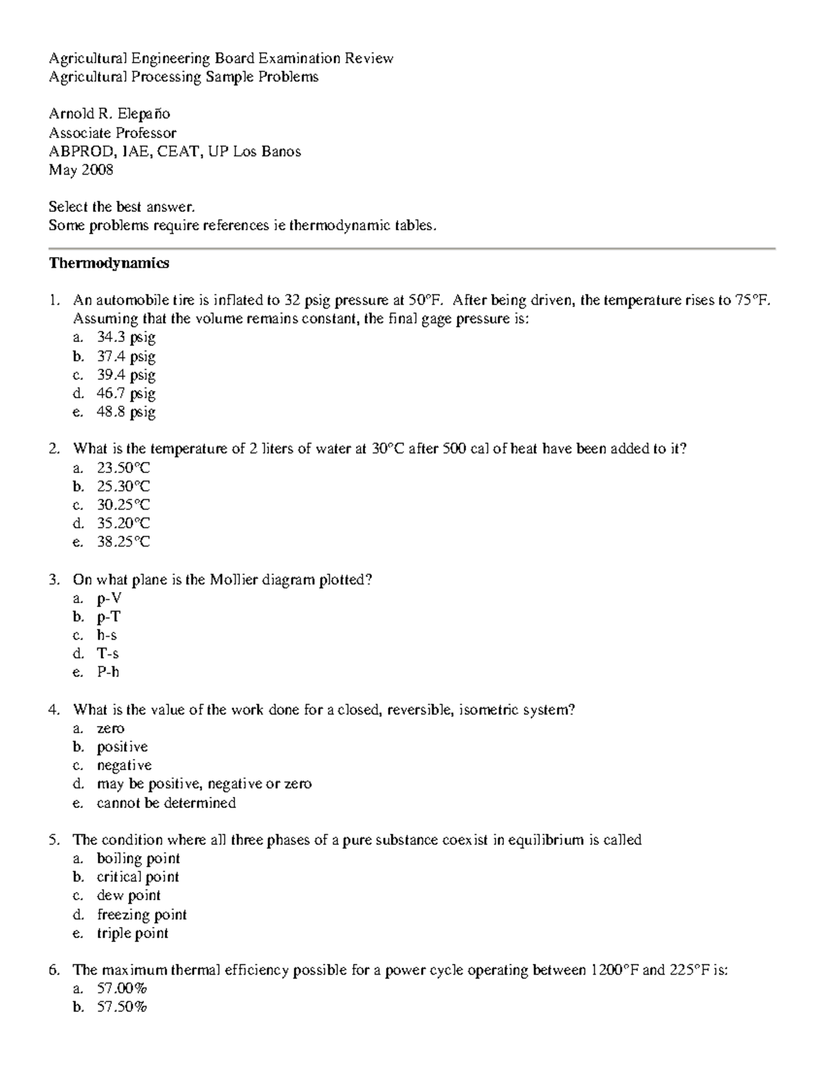 Agricultural Engineering Board Exam Review: Agricultural Processing ...