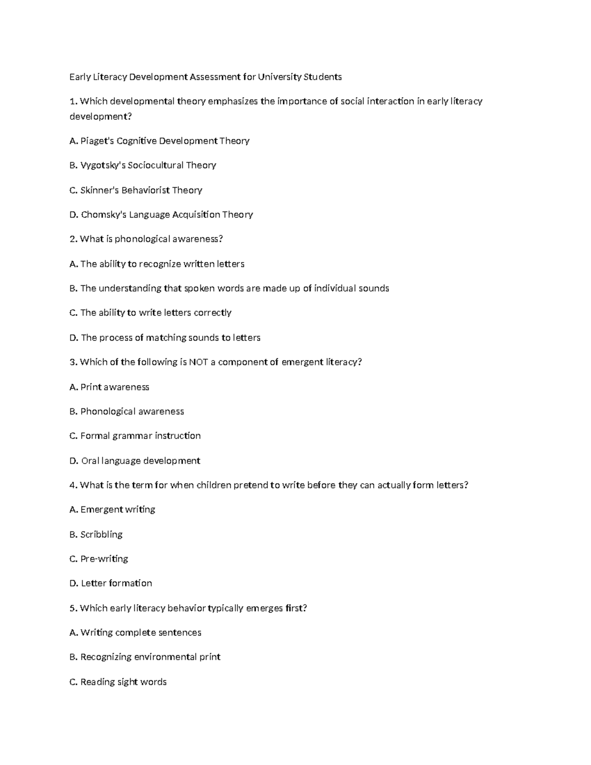 Assessment of Early Literacy Development in Early Childhood Education ...