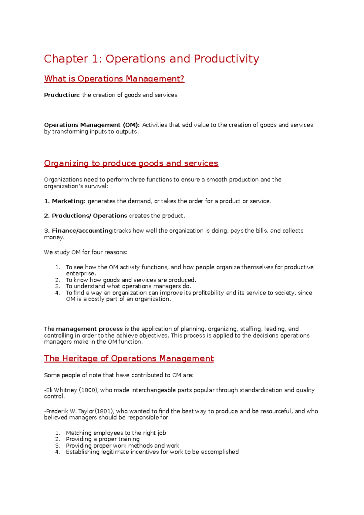 POM 101: Summary Notes on Operations Management Concepts - Studocu