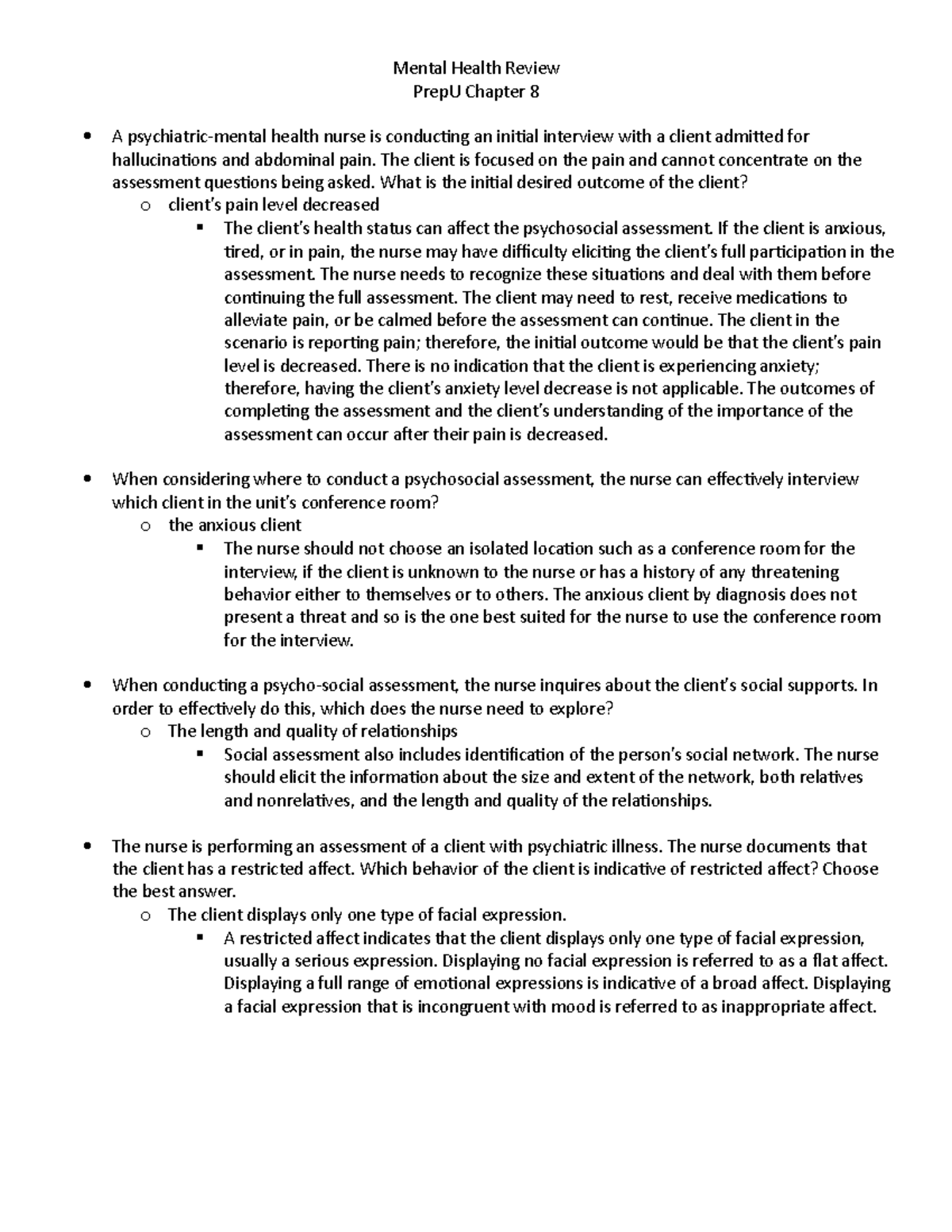 Mental Health Review: PrepU Chapter 8 Study Guide - Studocu