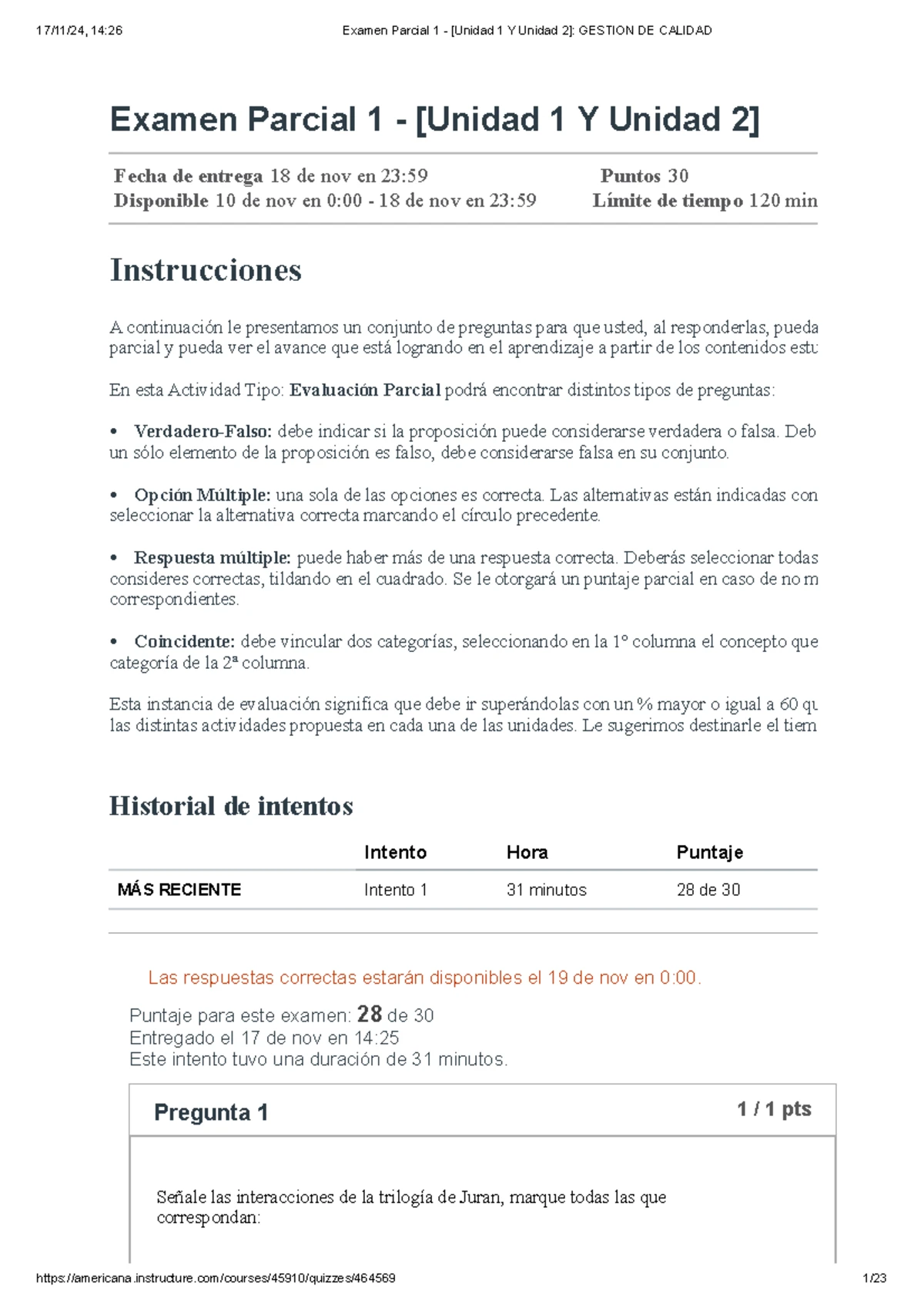 Examen parcial 1 - [unidad 1 y unidad 2] optativa 4 técnicas de gestión ...
