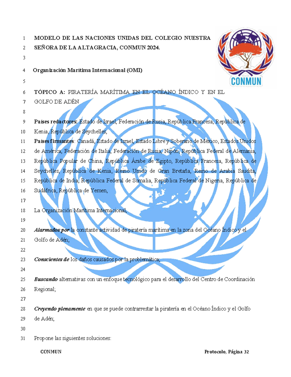 Modelo de Resolución CONMUN 2024: Piratería Marítima en el Índico - Studocu