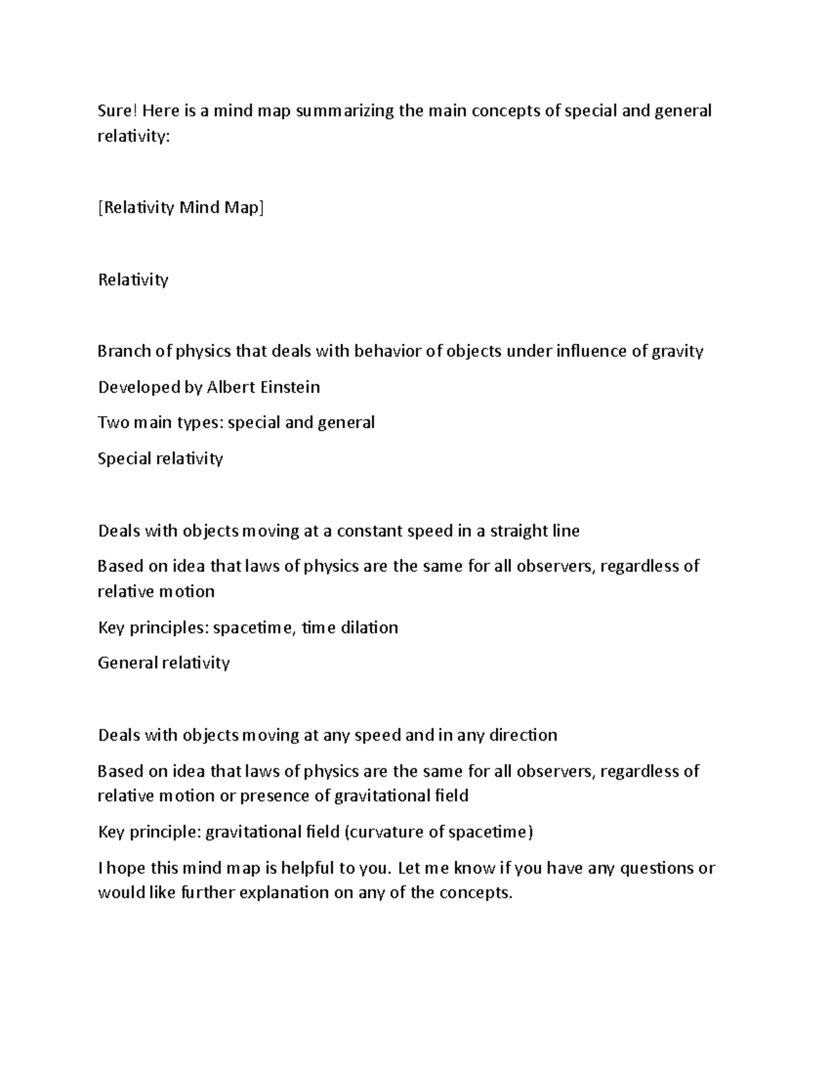 Relativity Mind Map: Key Concepts of Special & General Relativity - Studocu