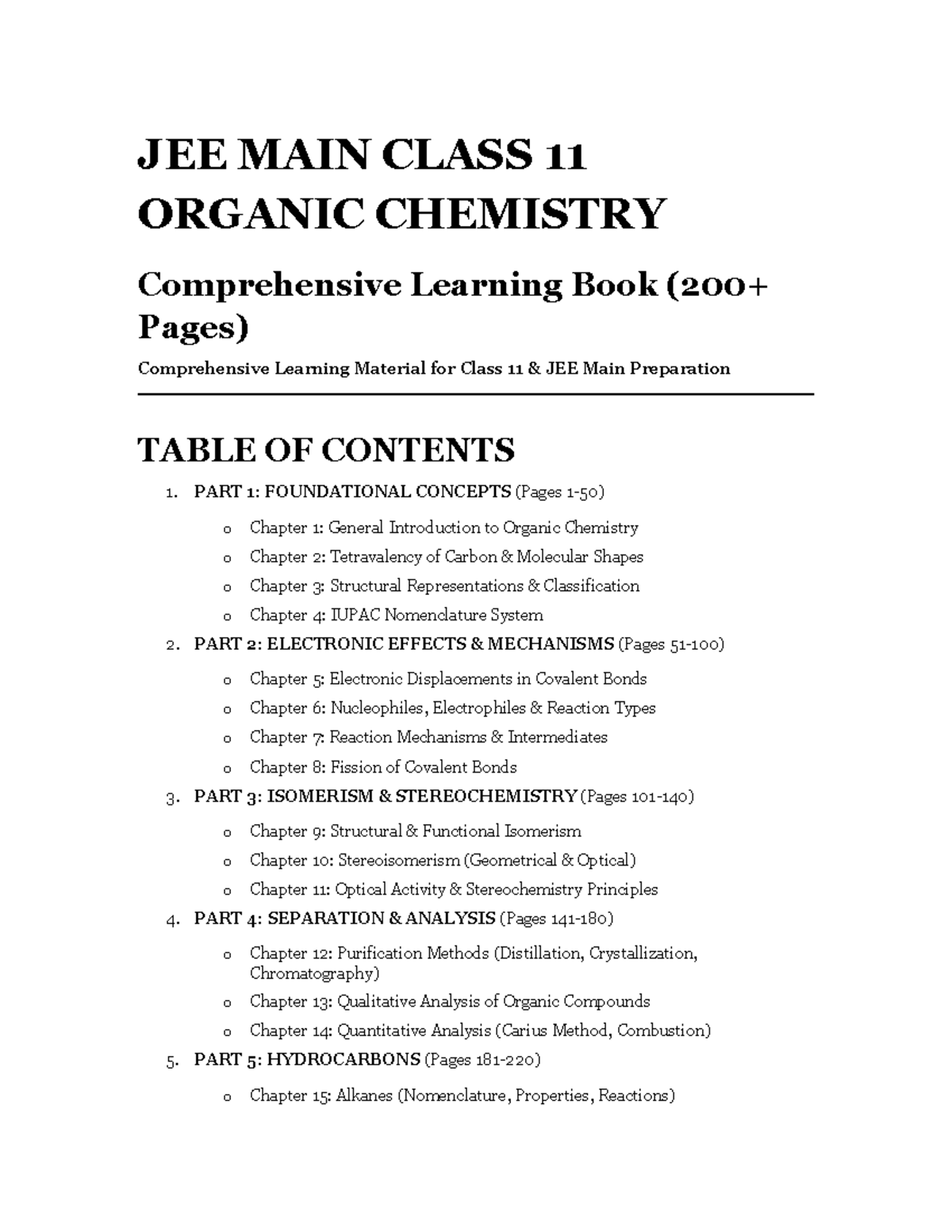 JEE MAIN CLASS 11 ORGANIC CHEMISTRY Comprehensive Learning Guide - Studocu