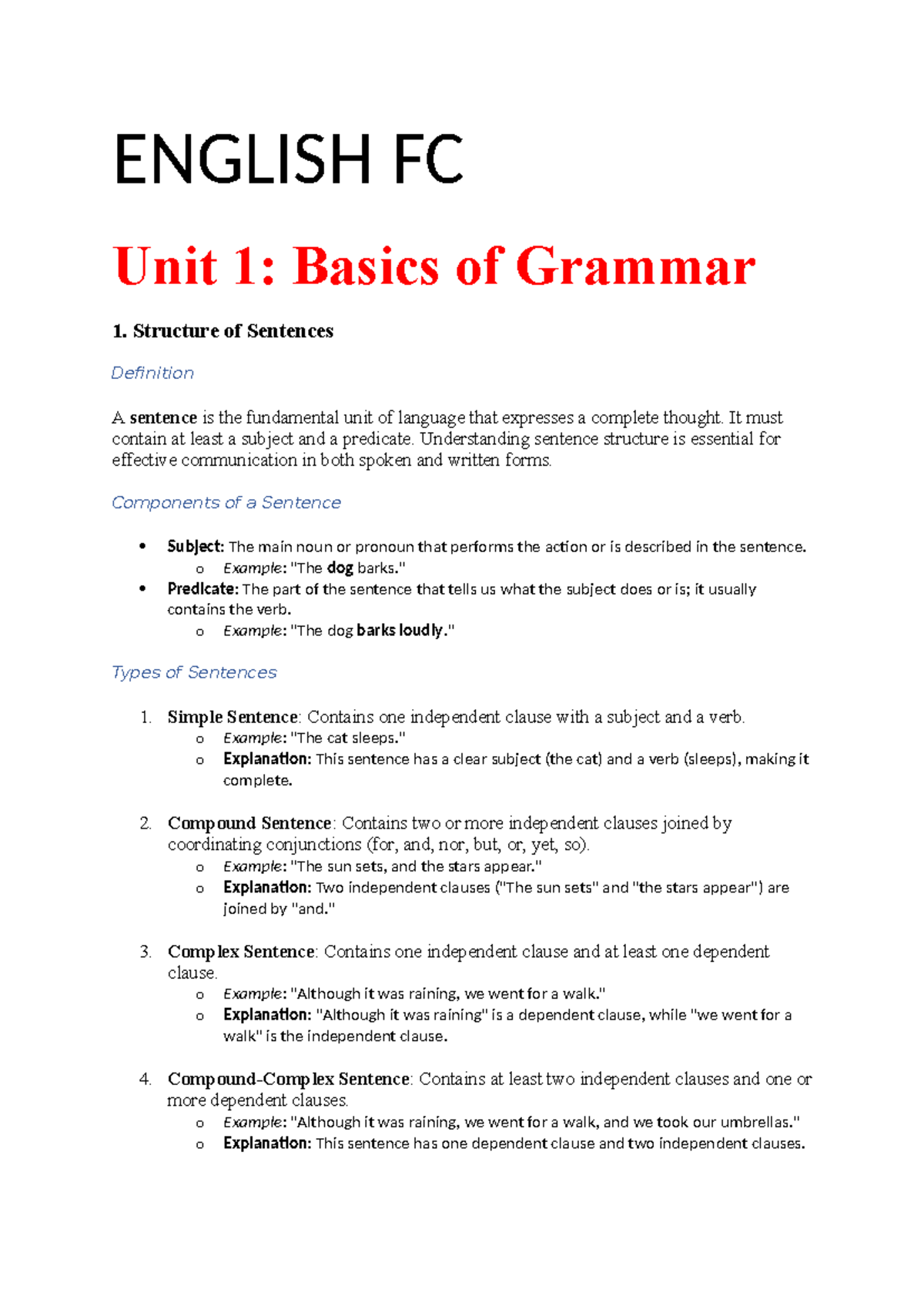 ENGLISH FC Full Sem 1: Comprehensive Guide to Grammar & Writing Skills ...