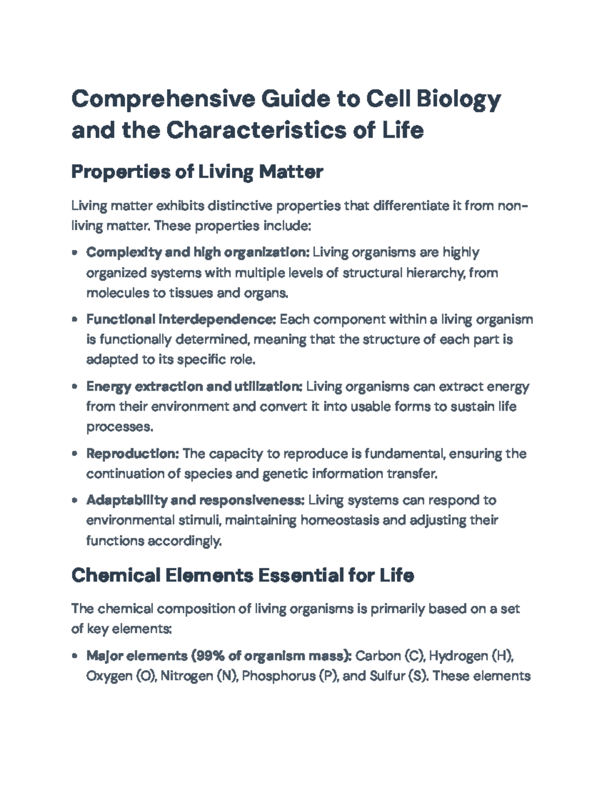 Comprehensive Guide to Cell Biology (BIO 101) and Life Characteristics ...