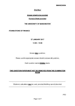 BMAN23000 B Exam Paper 2022-23 SEM2 - Duration: TWO Hours Answer Sheet ...