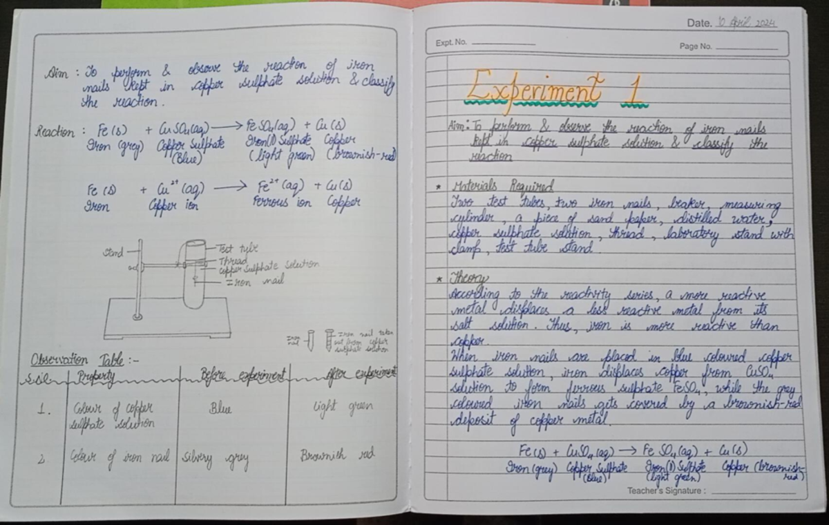 Class 10th Science Practical - Date. b April 2024 Expt. No. Page No ...