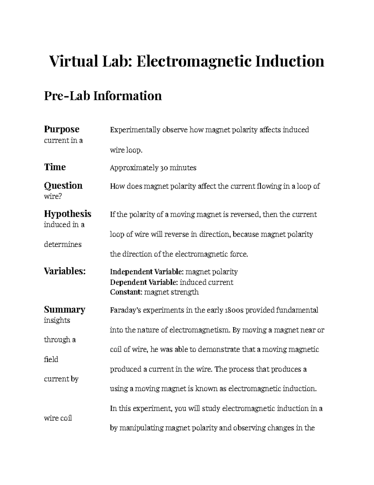 Virtual Lab: EM Induction & Magnet Polarity Experiment Guide - Studocu