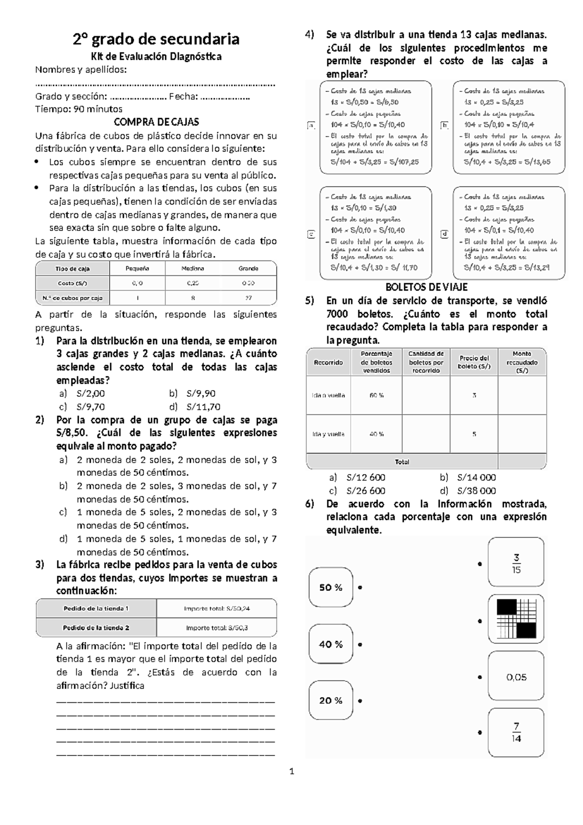 Evaluación Diagnóstica Matemática 2° Secundaria - 2° Evaluación - Document Preview