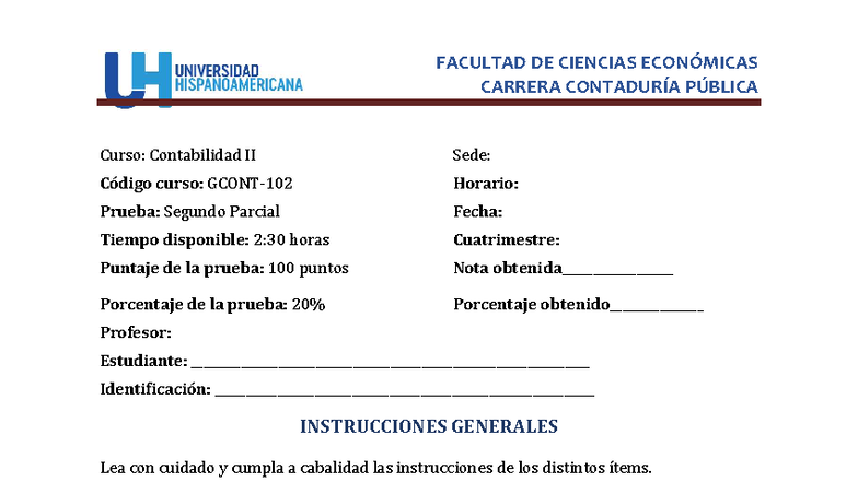 Prueba Segundo Parcial Contabilidad II - Cuatrimestre 2025 - Studocu