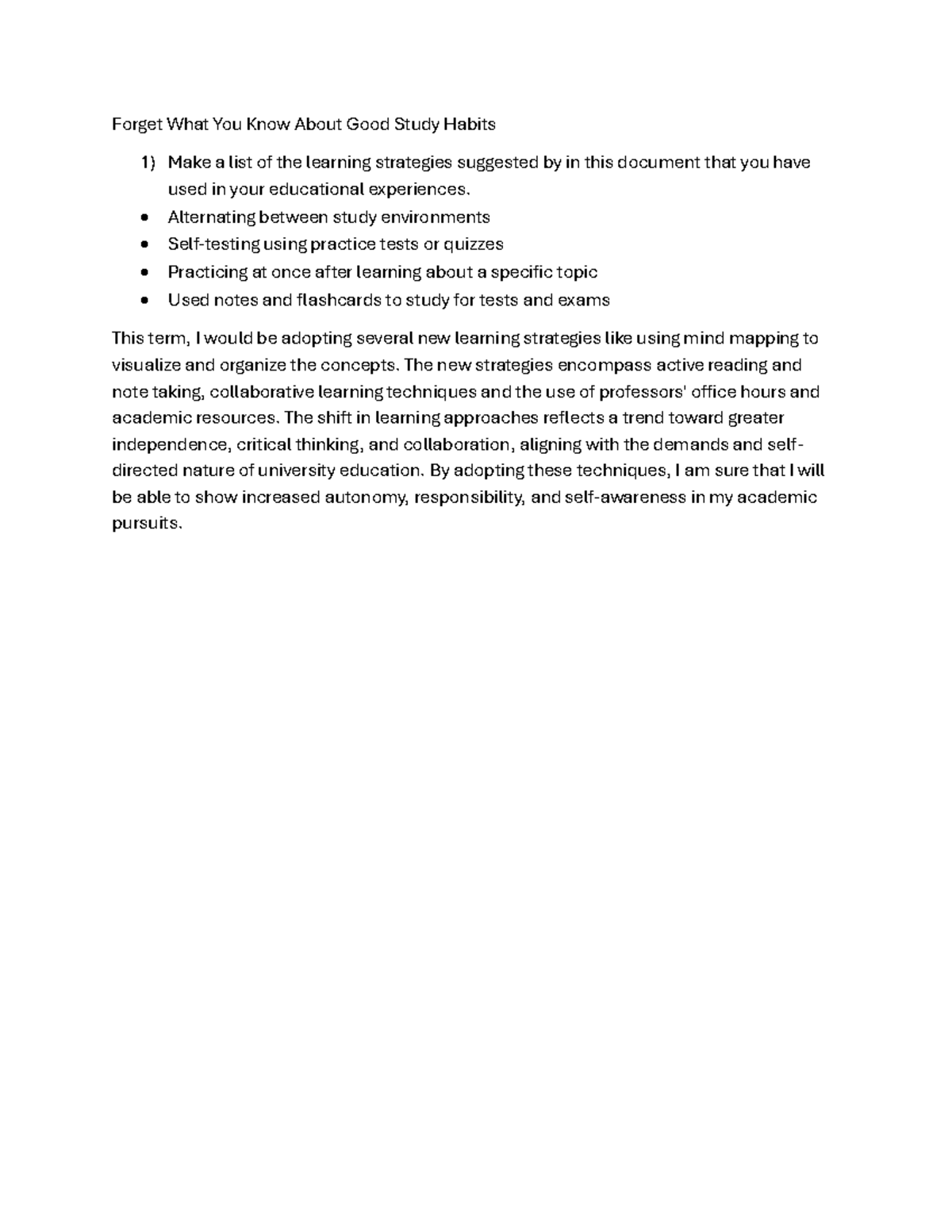Pre-Lab Assignment: Enhancing Study Habits and Strategies - Studocu